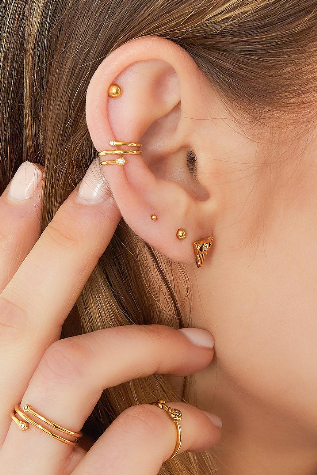 Earcuff spiraal met kleine steentjes Zilver Stainless Steel