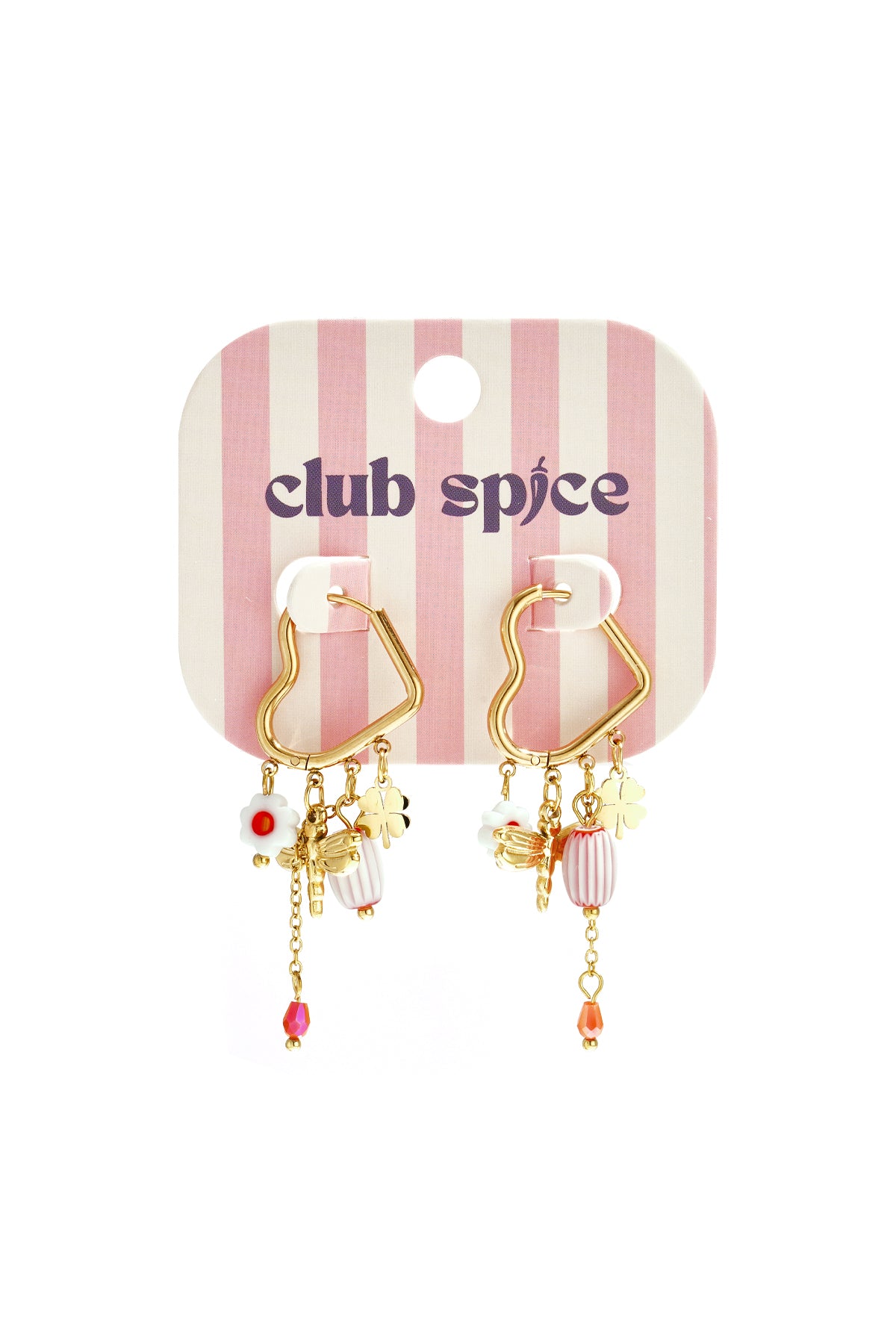 Creolen in hartvorm met kralen hangers en charms