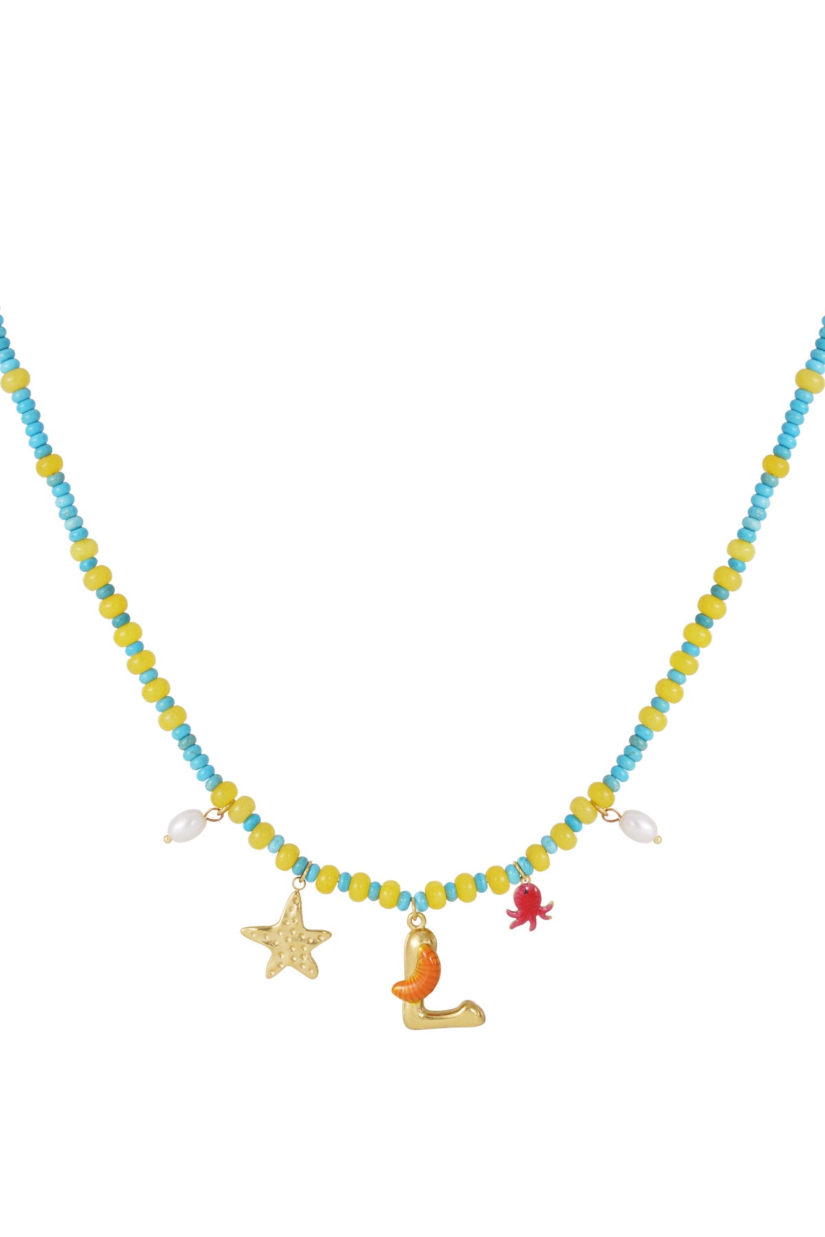 Vrolijke kralen initialen ketting met bedels