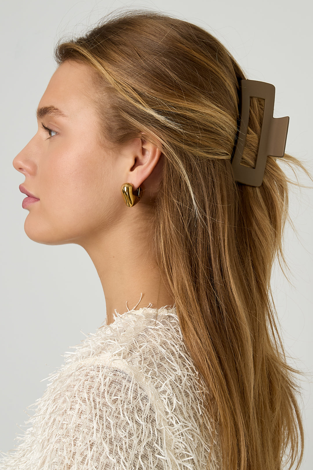 Haarklem rechthoek - creme Plastic